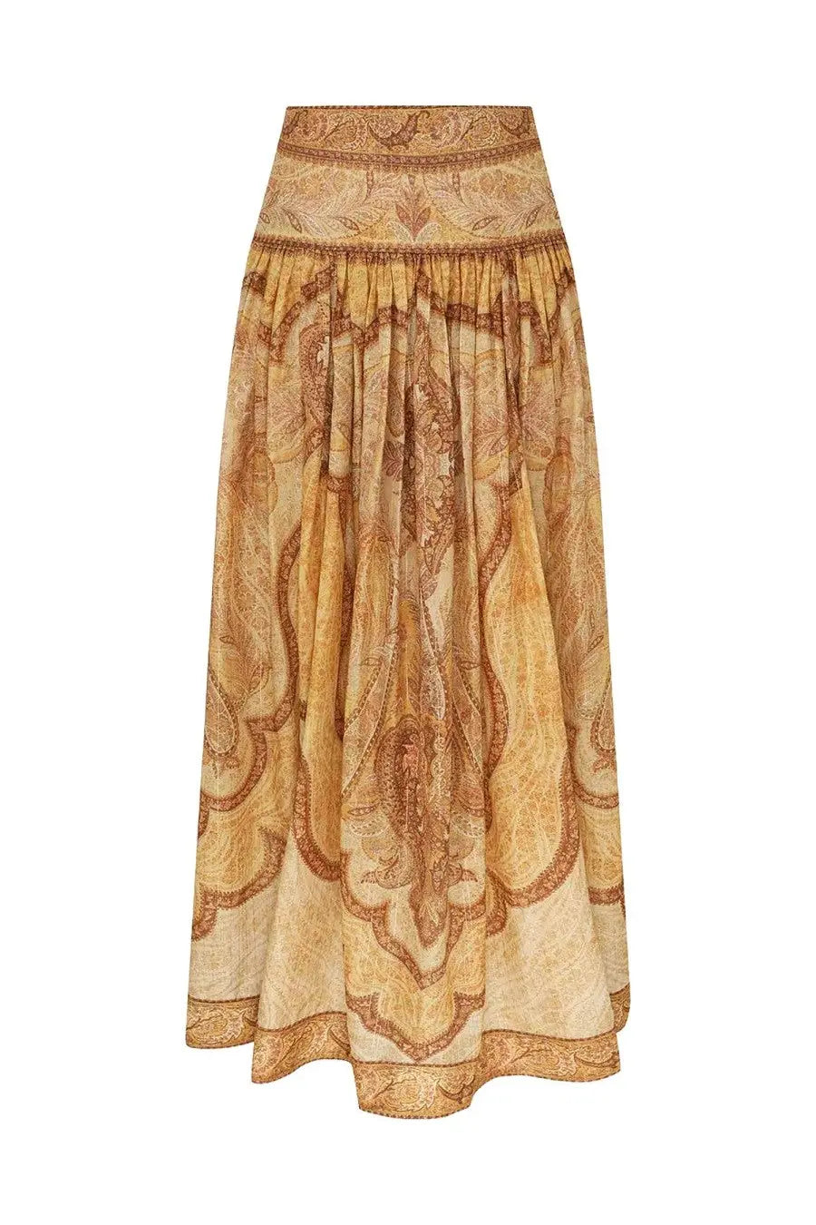 Zimmermann women’s wanderlust maxi skirt in beige and rust paisley with embroidered waistband and hem detailing
